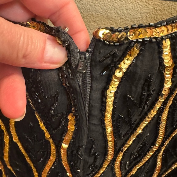 STENAY VINTAGE 80’s Silk Sequin Beaded Long Sleeve Black Gold Size XL Formal EUC - Picture 13 of 15